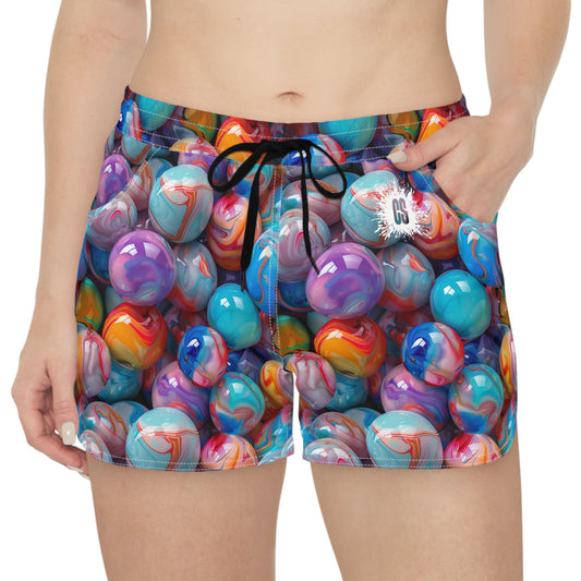 Glossy Colorful Marbles Women's Casual Shorts