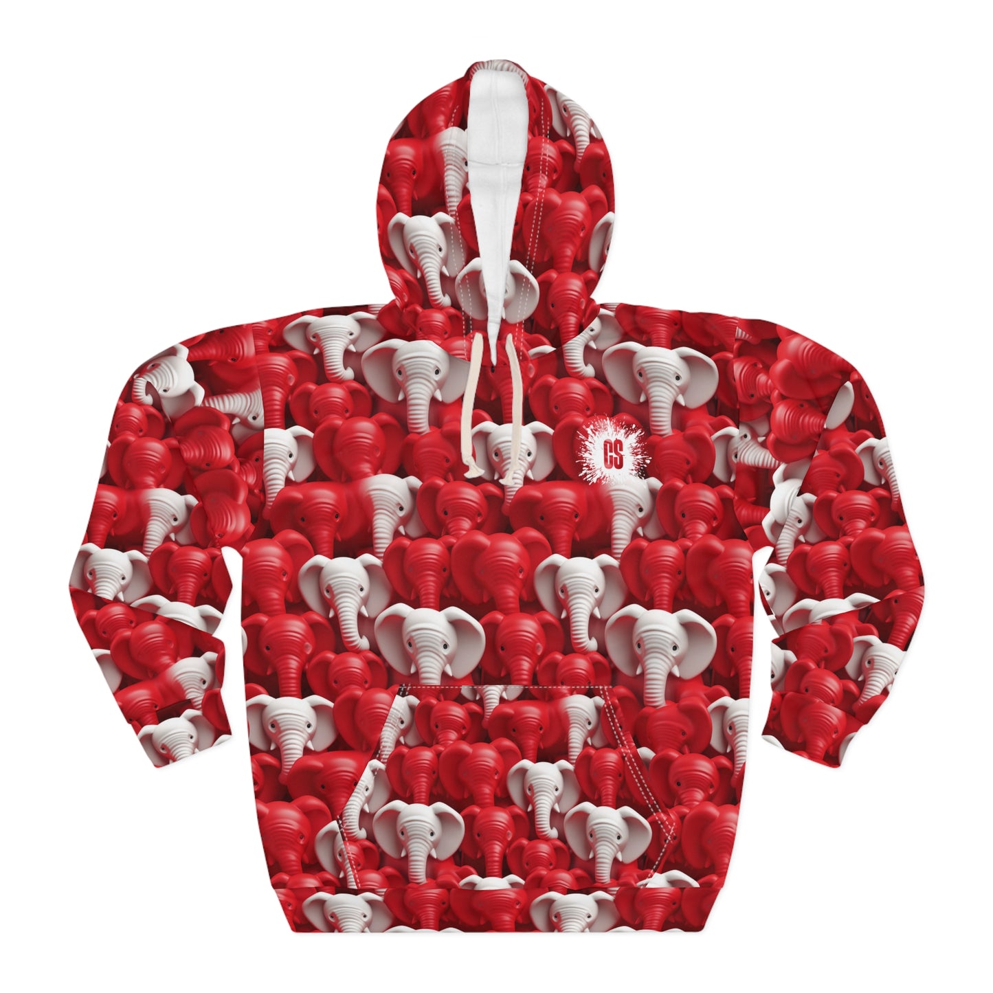 Red & White Elephants Unisex Pullover Hoodie