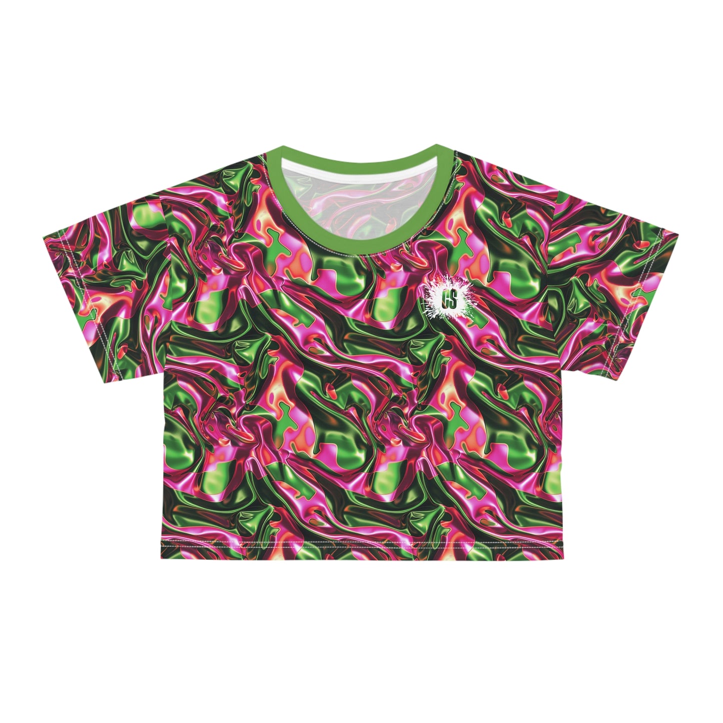 Pink & Green Satin Crop Tee