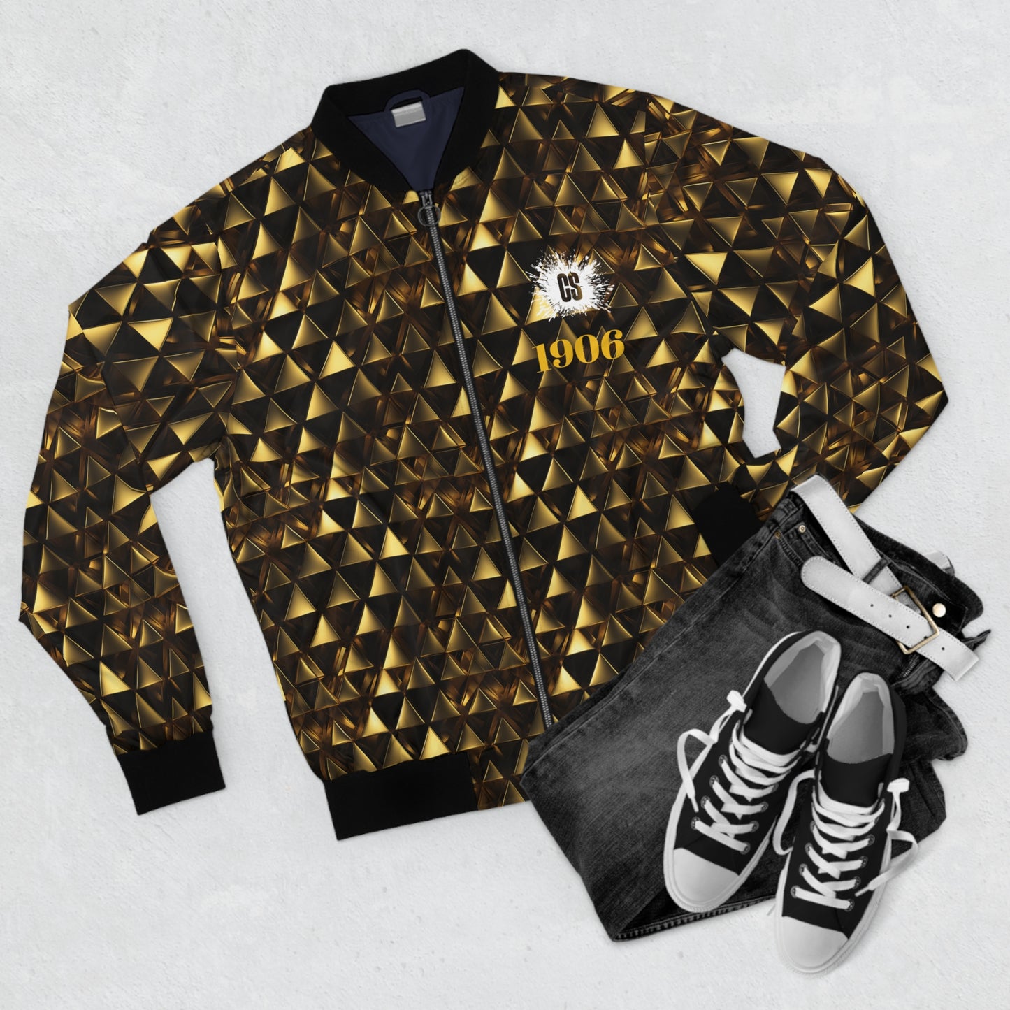 Gold & Black Pyramids 1906 Men's Bomber Jacket