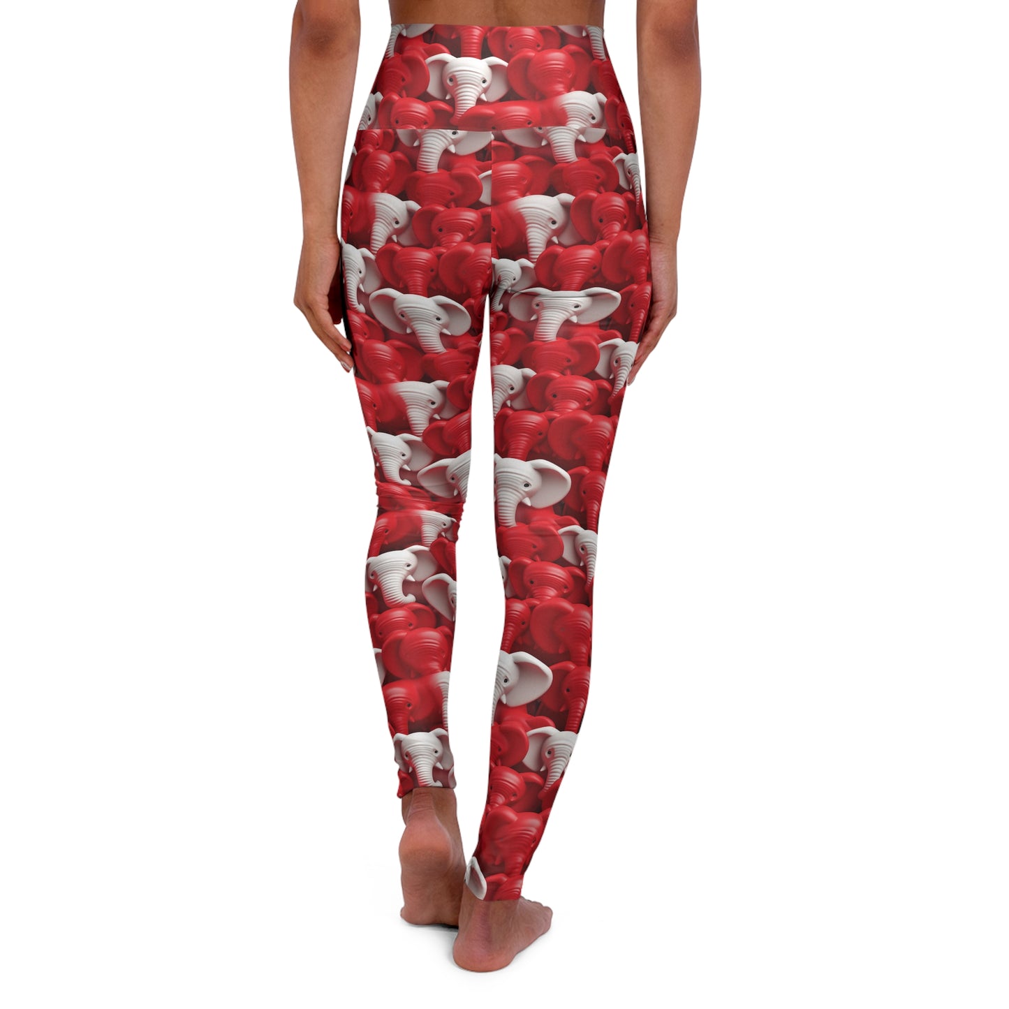 Red & White Elephants High Waisted Yoga Leggings