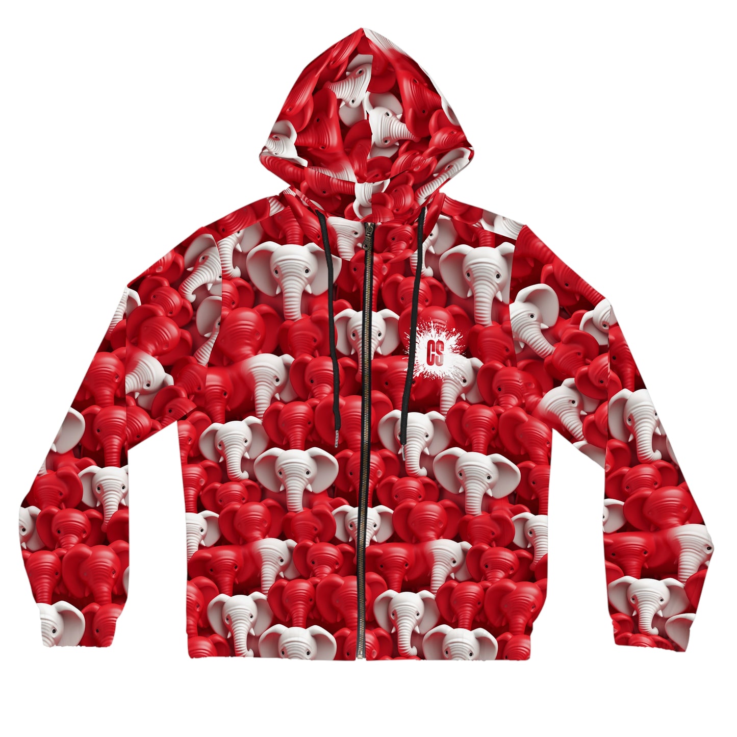 Red & White Elephants Women’s Full-Zip Hoodie