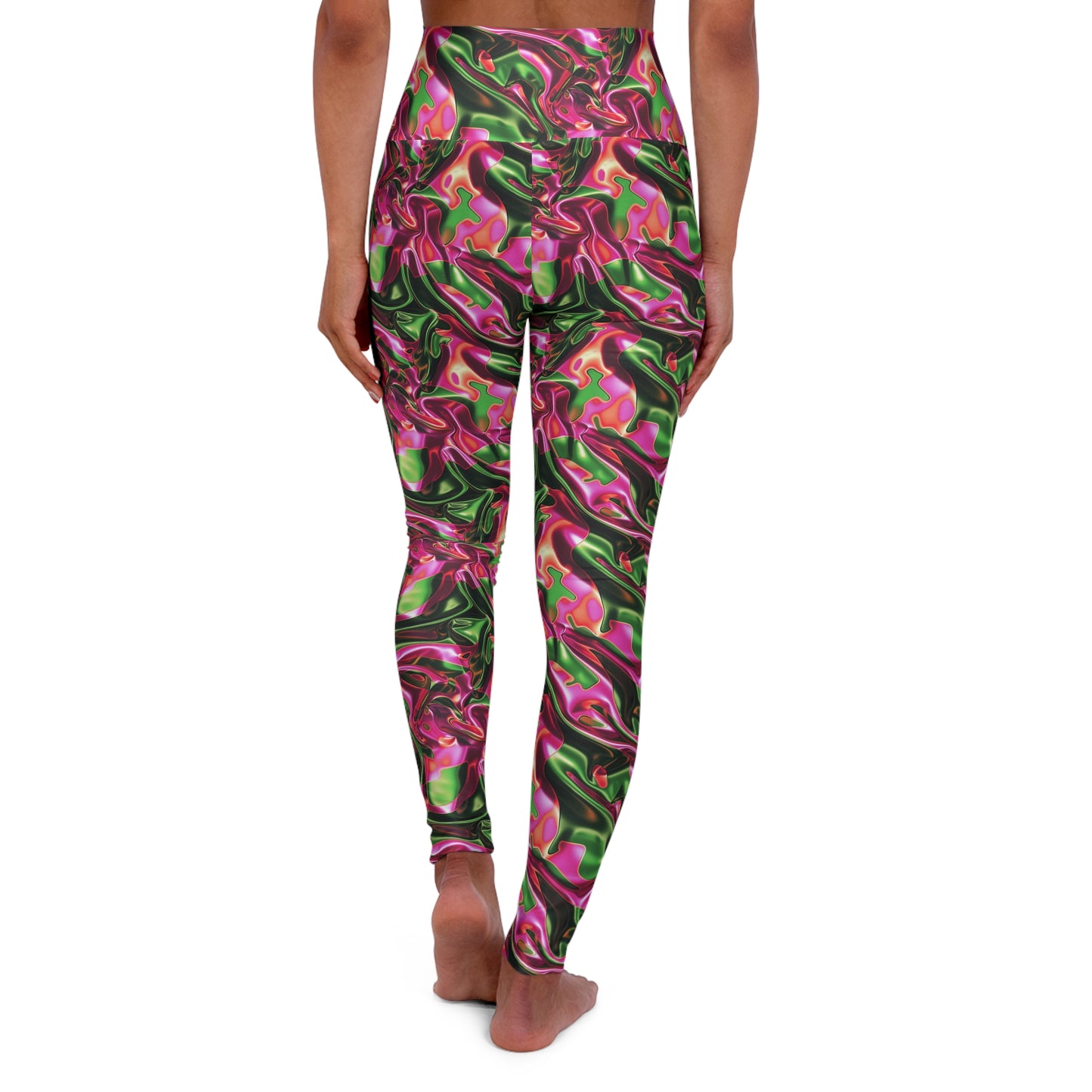 Pink & Green Satin High Waisted Yoga Leggings