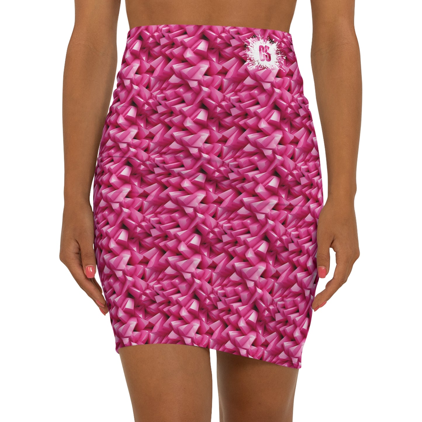 Geometric Pink Women's Mid-Waist Pencil Skirt