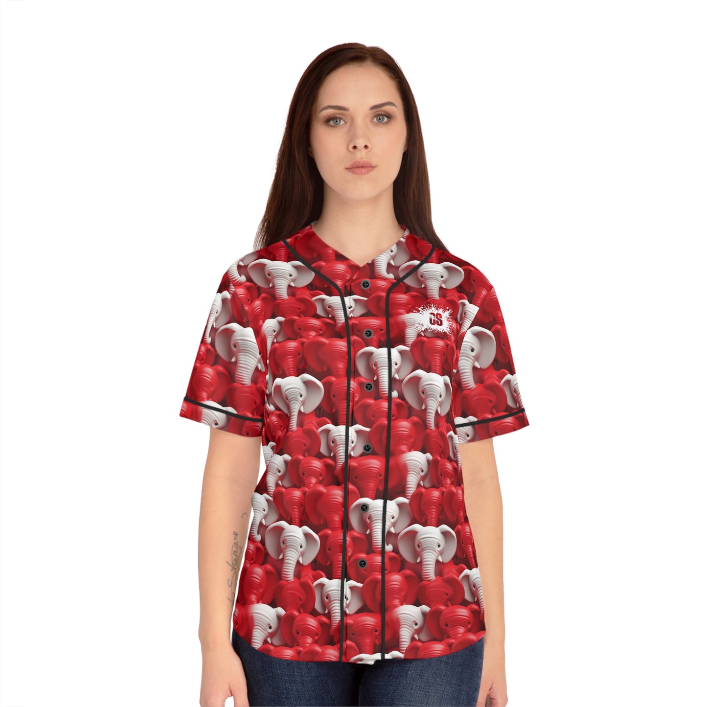 Red & White Elephants Women's Baseball Jersey