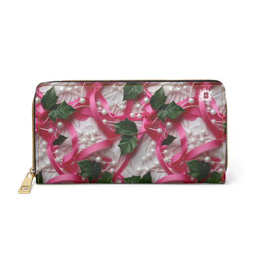 Pink Ribbons, Ivy & Pearls Zipper Wallet