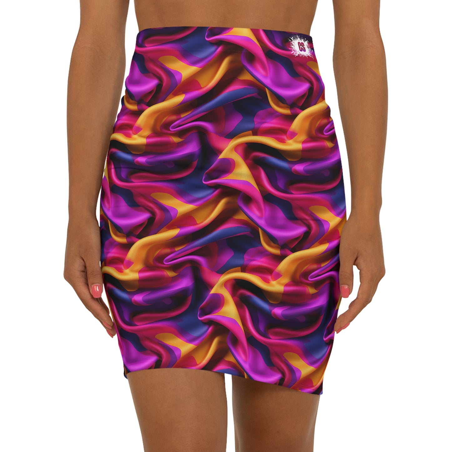 Pink & Purple Satin Women's Mid-Waist Pencil Skirt