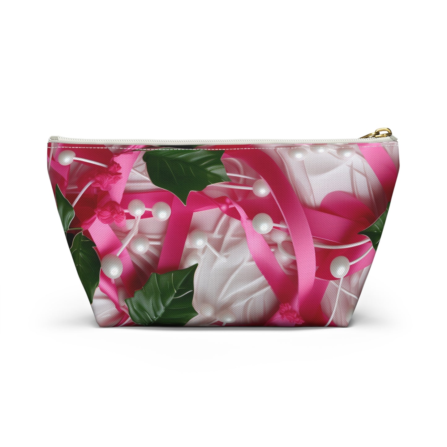 Pink Ribbons, Ivy & Pearls Accessory Pouch w T-bottom