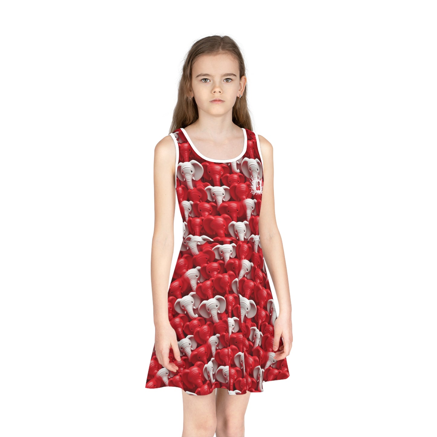 Red & White Elephants Girls' Sleeveless Sundress