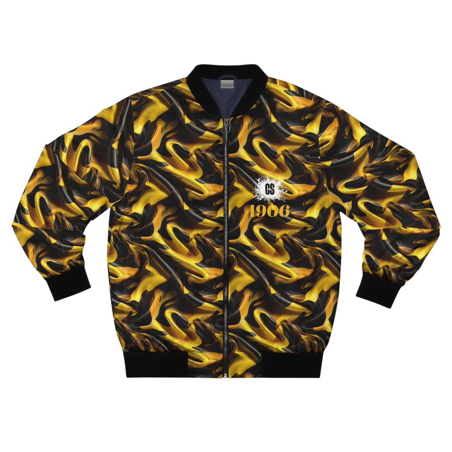 Black & Gold Satin 1906 Men's Bomber Jacket