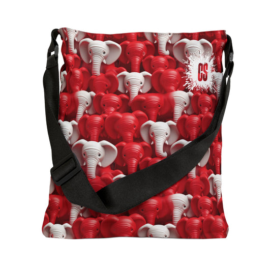 Red & White Elephants Adjustable Tote Bag