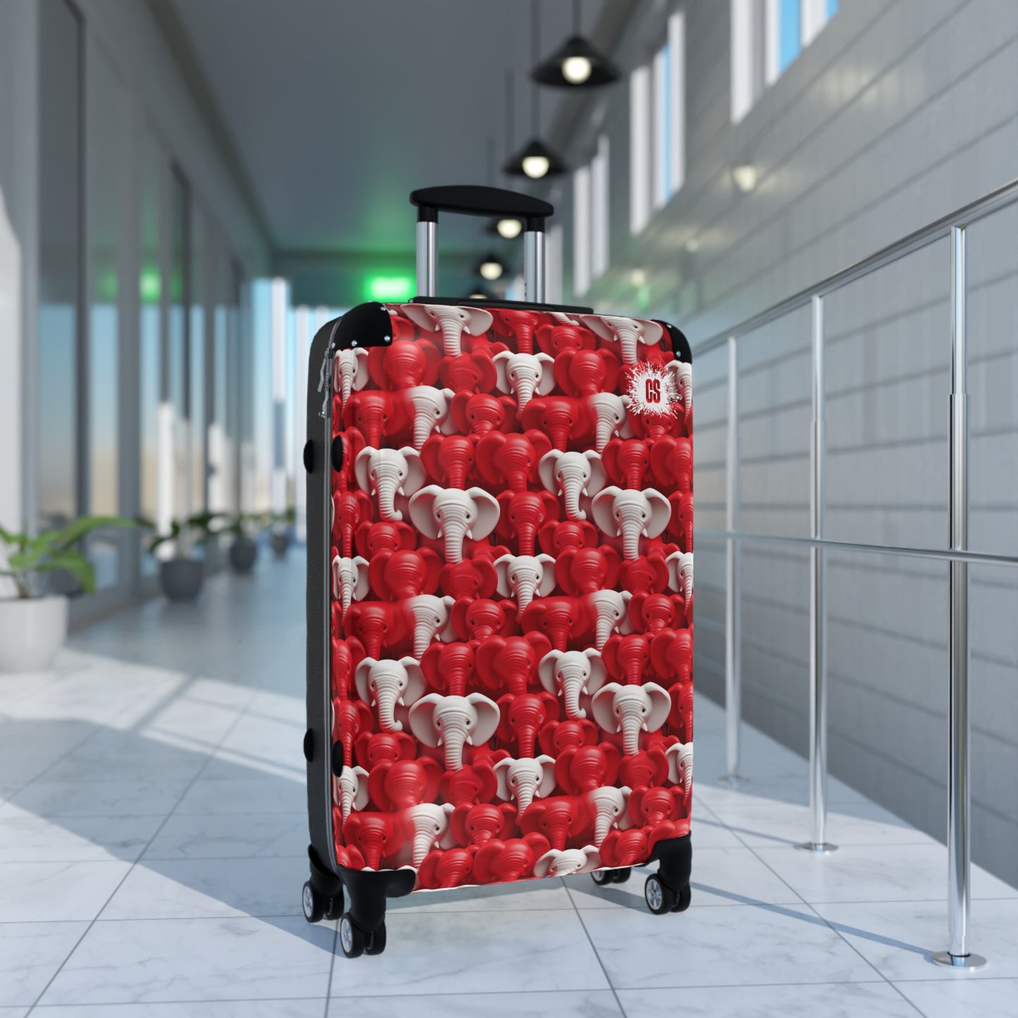 Red & White Elephants Suitcase