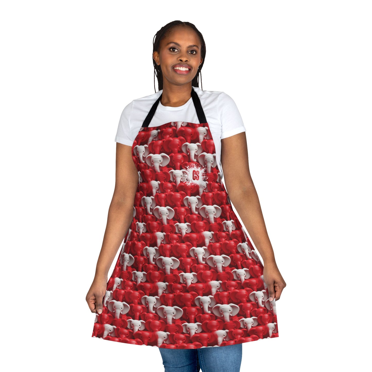 Red & White Elephants Apron