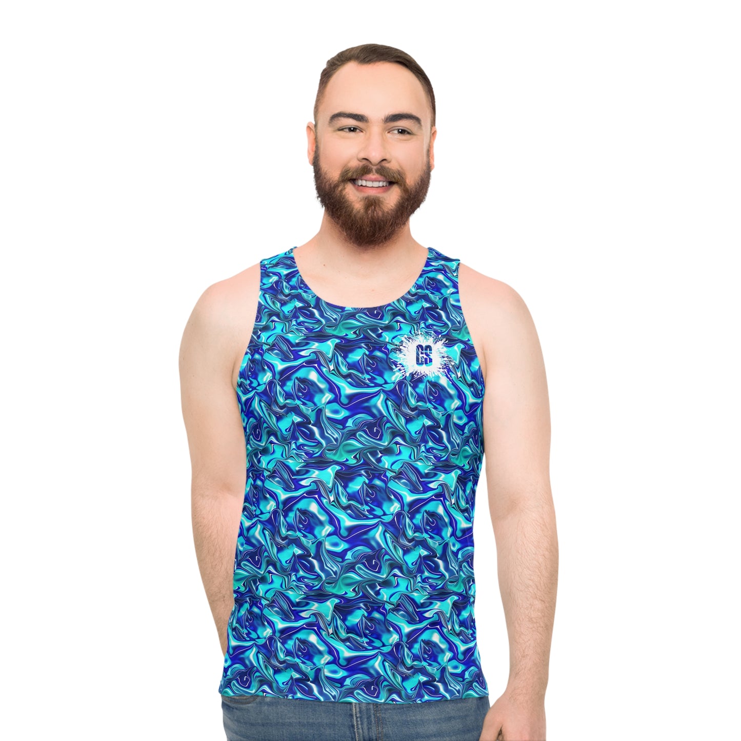 Oceanic Blue Satin Unisex Tank Top