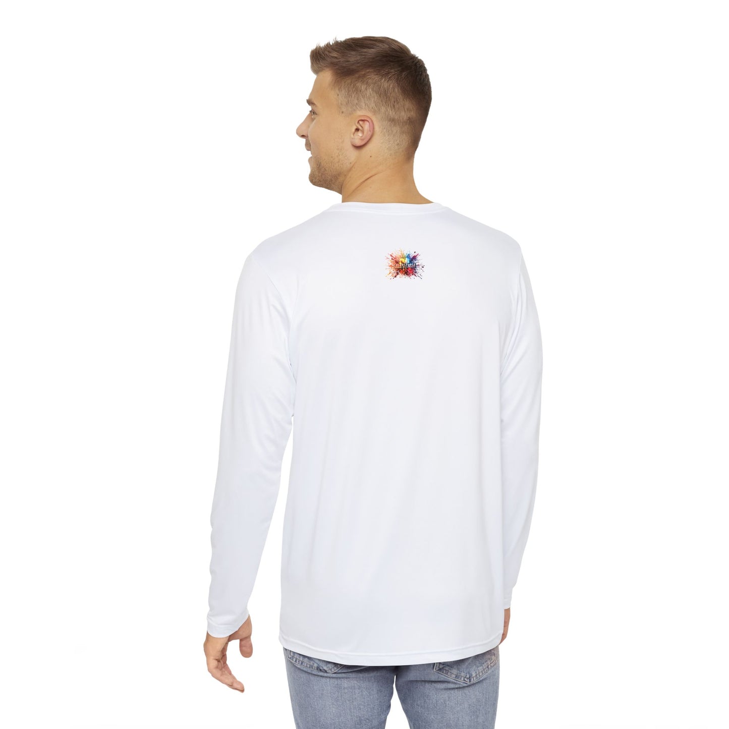 White ColorSplash Men's Long Sleeve Shirt – Vibrant Artistic Expression for Casual Wear