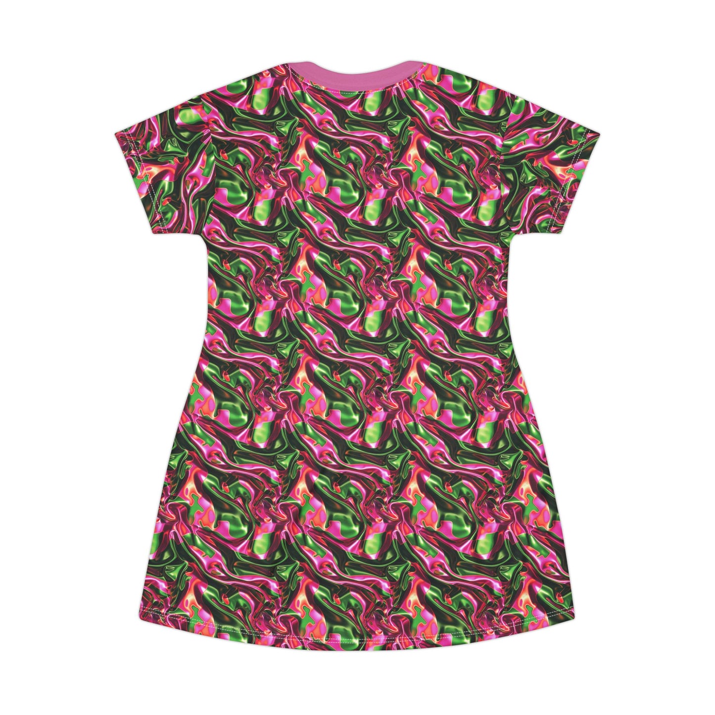 Pink & Green Satin T-Shirt Dress