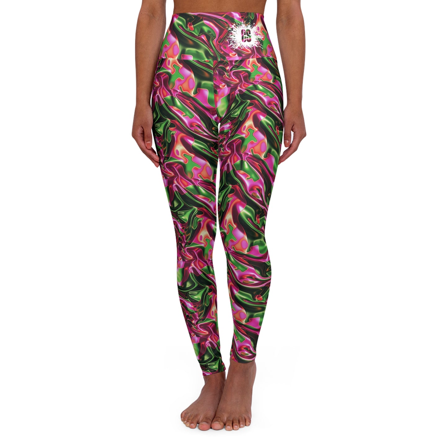 Pink & Green Satin High Waisted Yoga Leggings