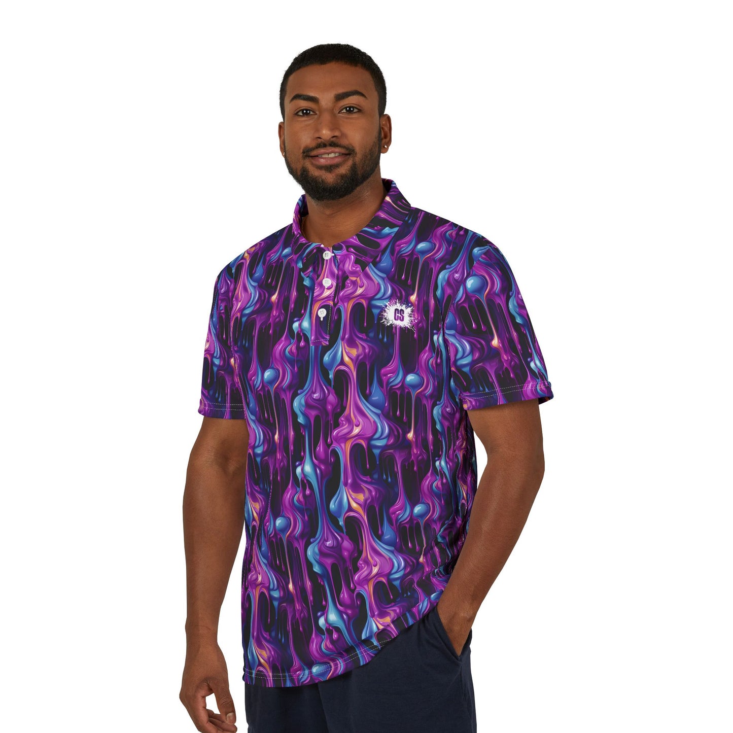 Regal Paint Blobs Unisex Polo Shirt, Colorful Casual Wear, Stylish Men’s Shirt, Unique Summer Outfit, Trendy Gift for Him
