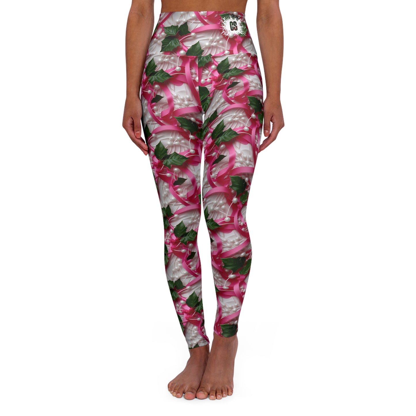 Pink Ribbons, Ivy & Pearls High Waisted Yoga Leggings