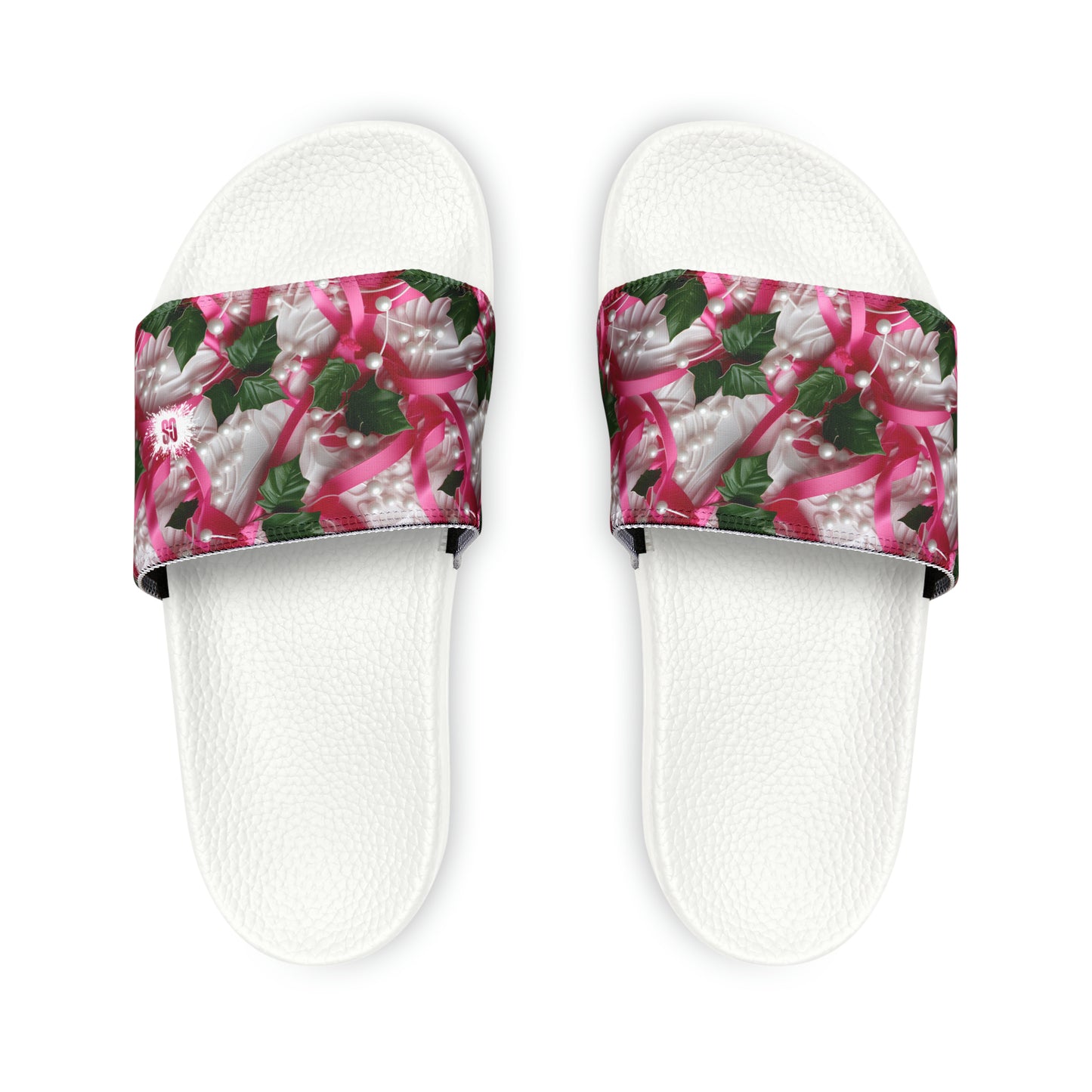 Pink Ribbons, Ivy & Pearls Women's PU Slide Sandals