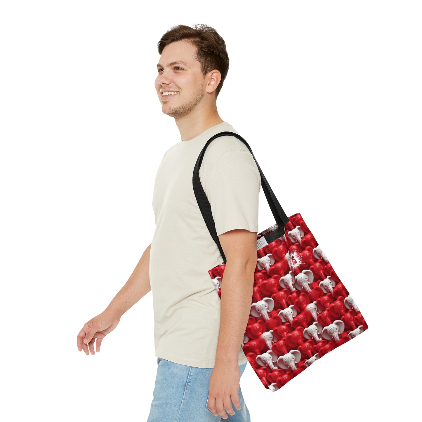 Red & White Elephants Tote Bag