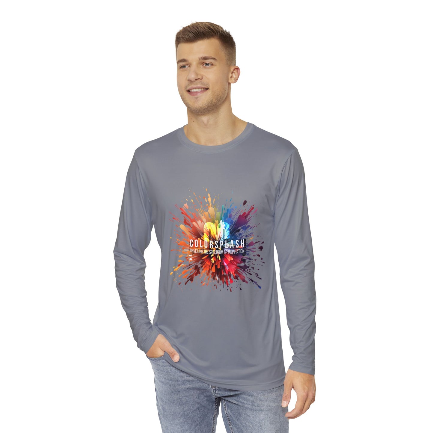 Gray Long Sleeve ColorSplash Shirt - Creative Graphic Tee for Art Lovers