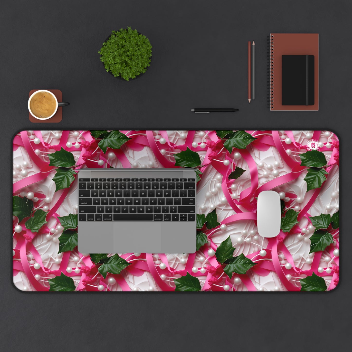 Pink Ribbons, Ivy & Pearls Desk Mat