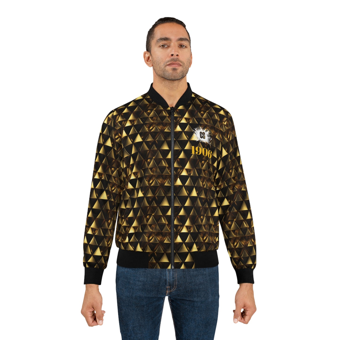 Gold & Black Pyramids 1906 Men's Bomber Jacket