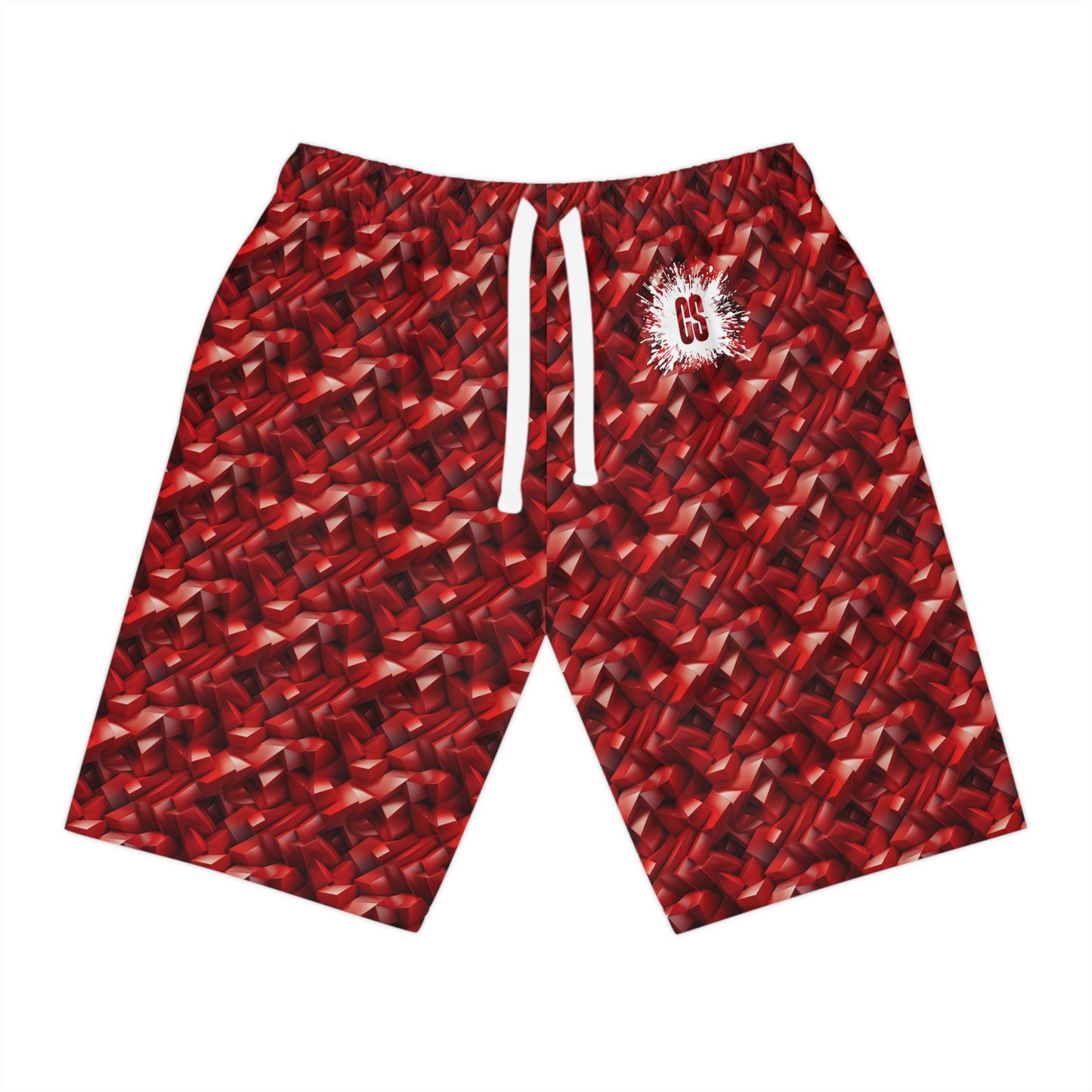 Geometric Crimson Athletic Long Shorts