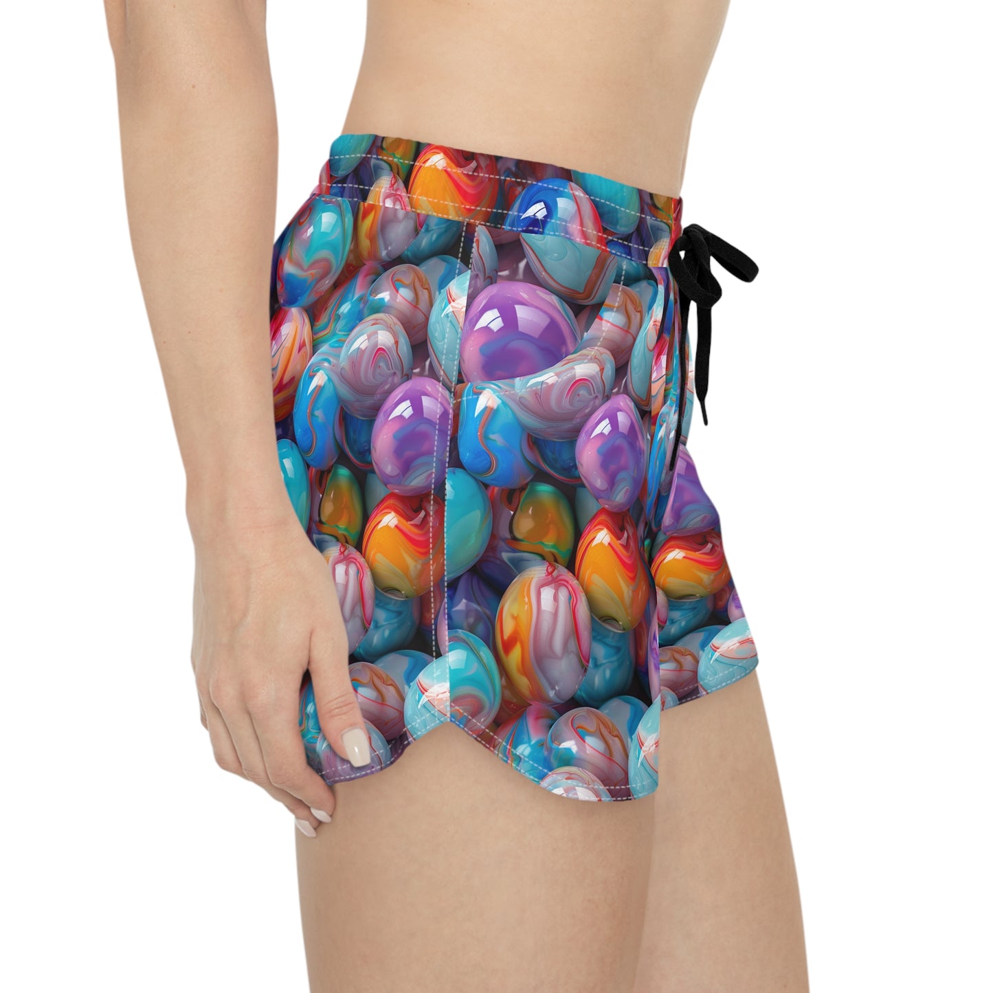 Glossy Colorful Marbles Women's Casual Shorts