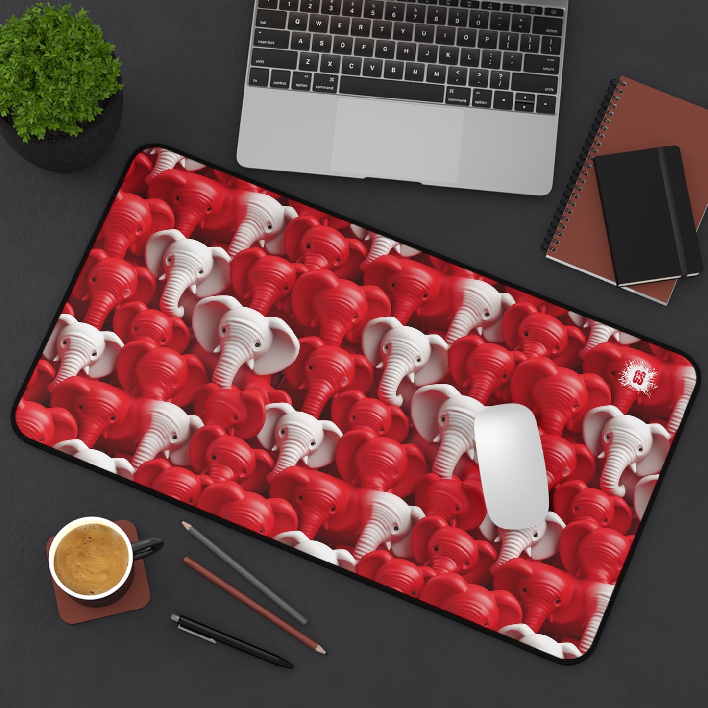 Red & White Elephants Desk Mat