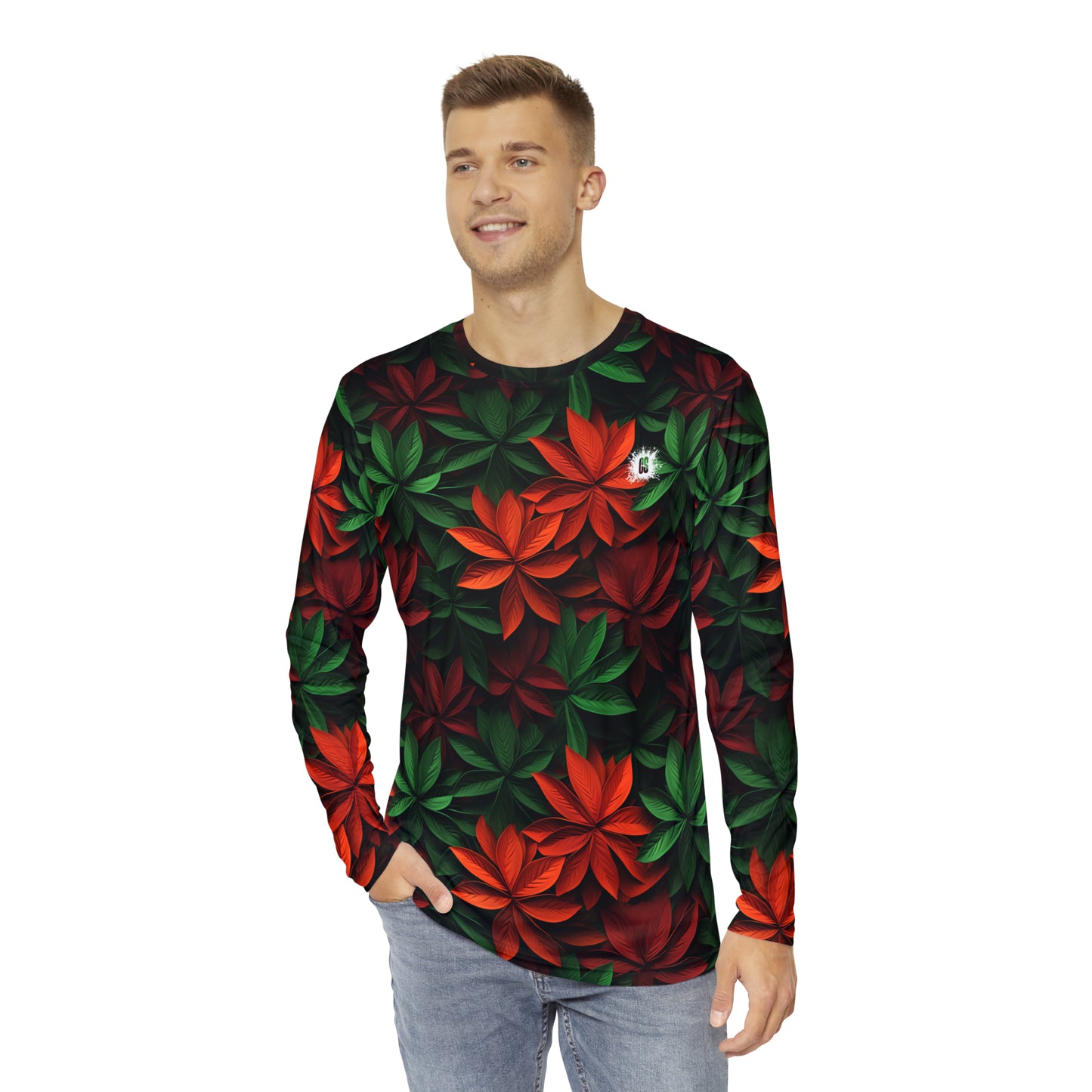 Festive Holiday Leaves Men's Long Sleeve Shirt