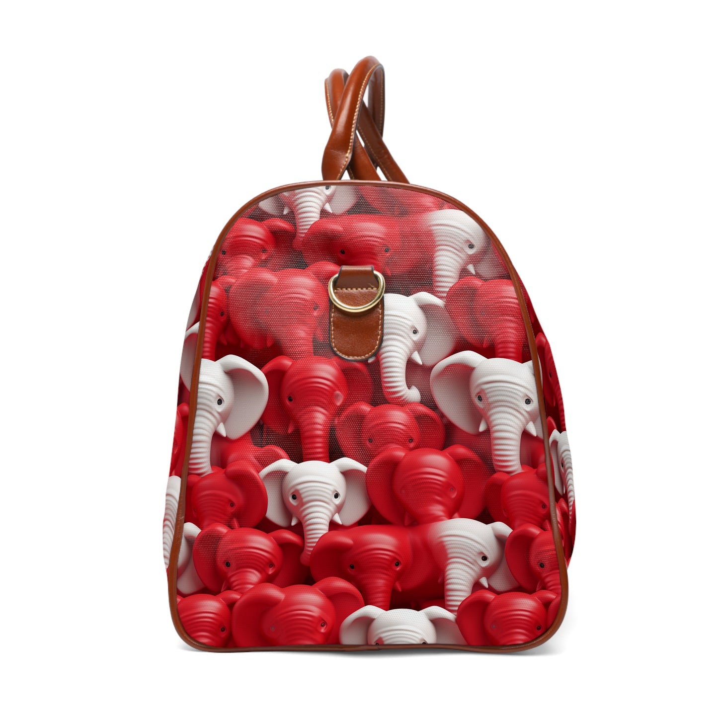 Red & White Elephants Waterproof Travel Bag