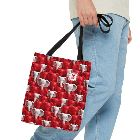 Red & White Elephants Tote Bag