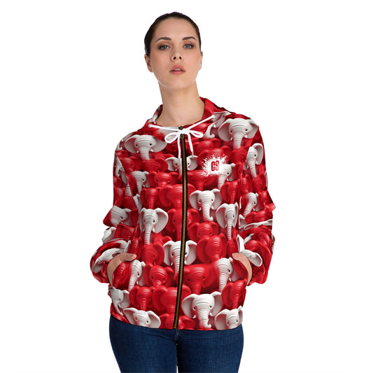 Red & White Elephants Women’s Full-Zip Hoodie