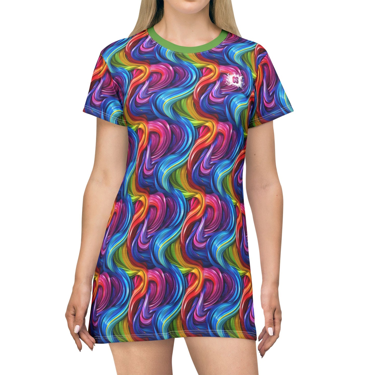 Colorful Paint Swirls T-Shirt Dress