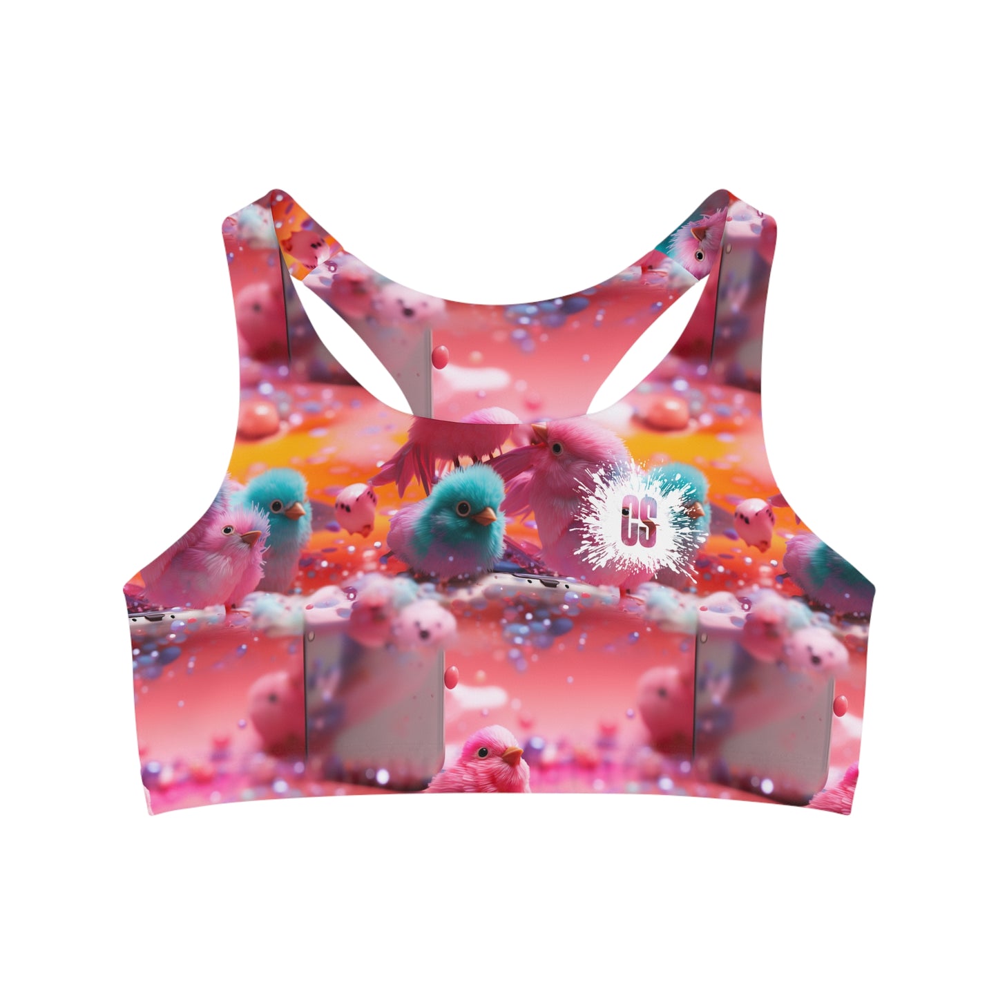 Colorful Bird Menagerie Seamless Sports Bra