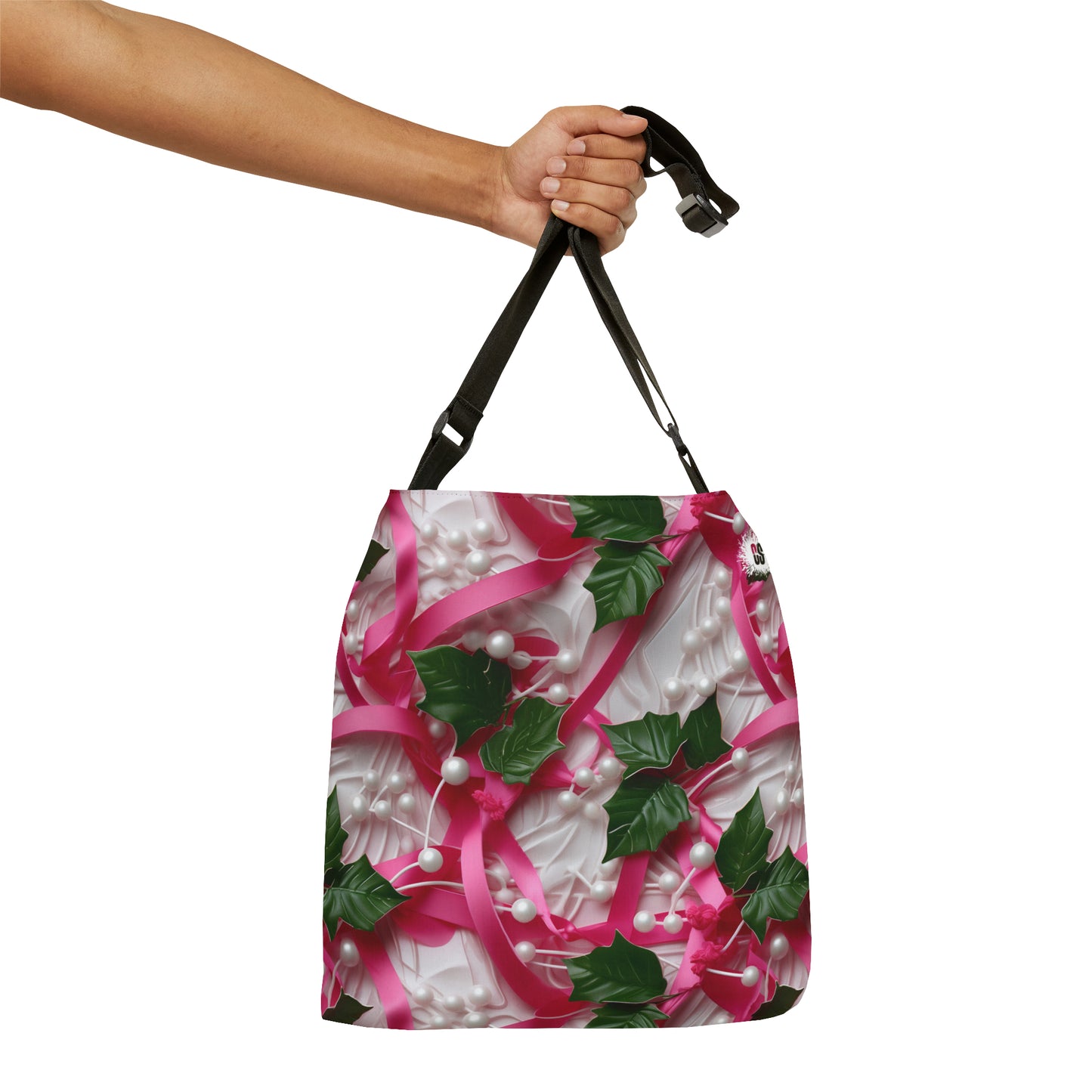 Pink Ribbons, Ivy & Pearls Adjustable Tote Bag