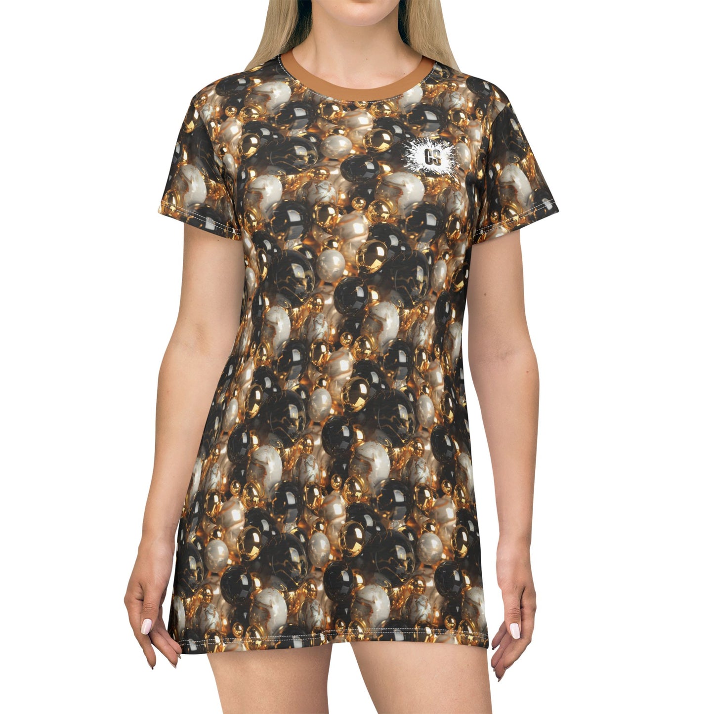 Black & Gold Marbles T-Shirt Dress