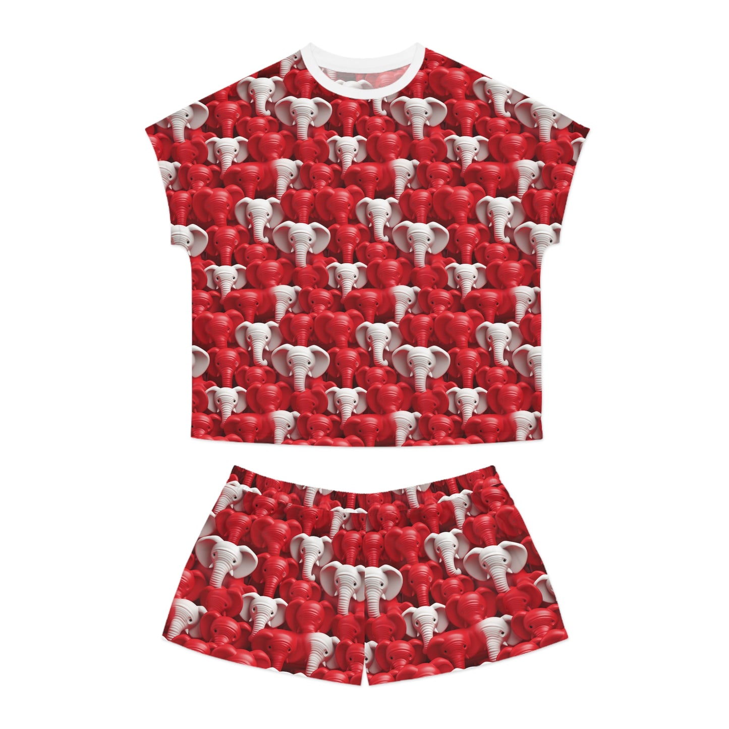 Red & White Elephants Women's Short Pajama Set