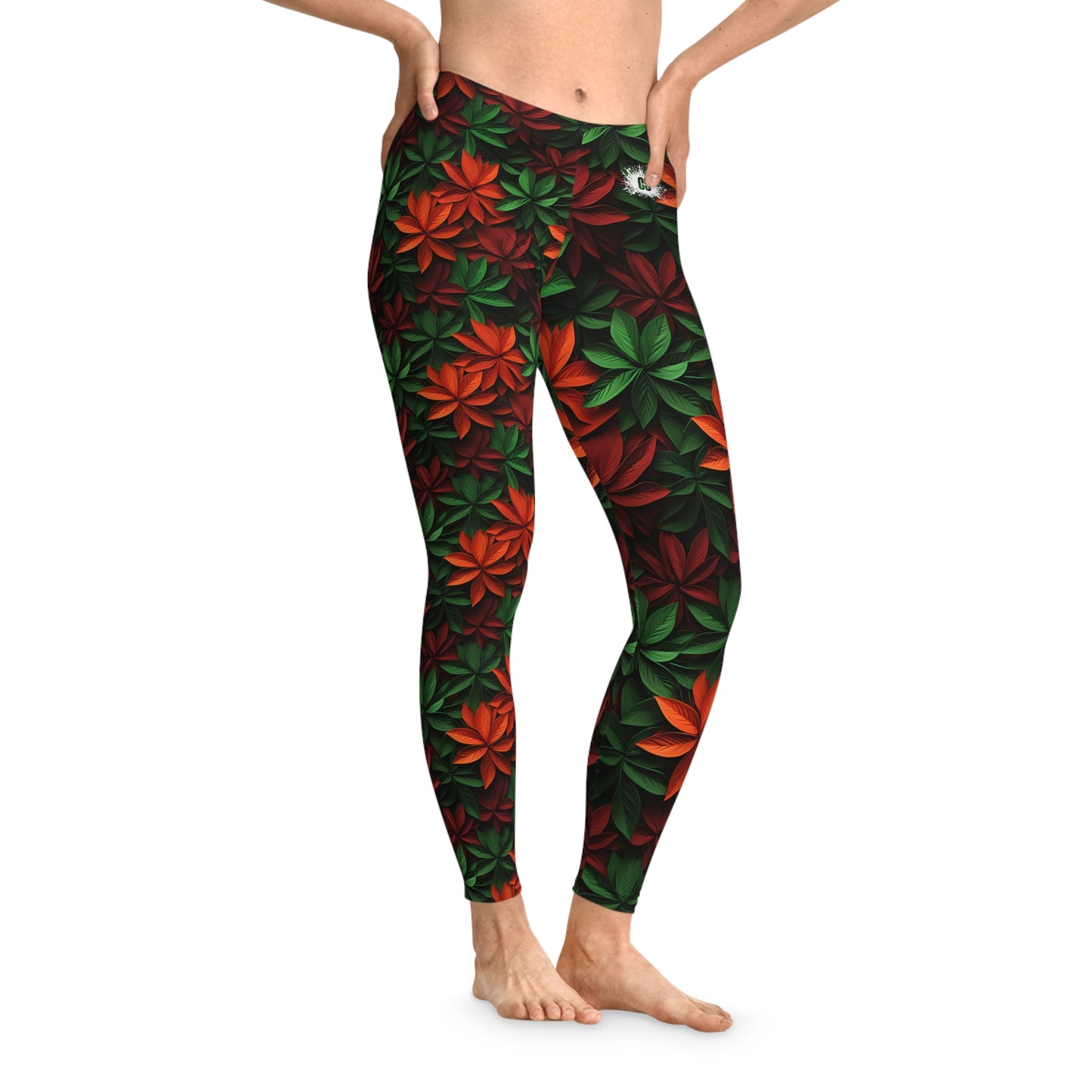 Festive Holiday Leaves Stretchy Leggings