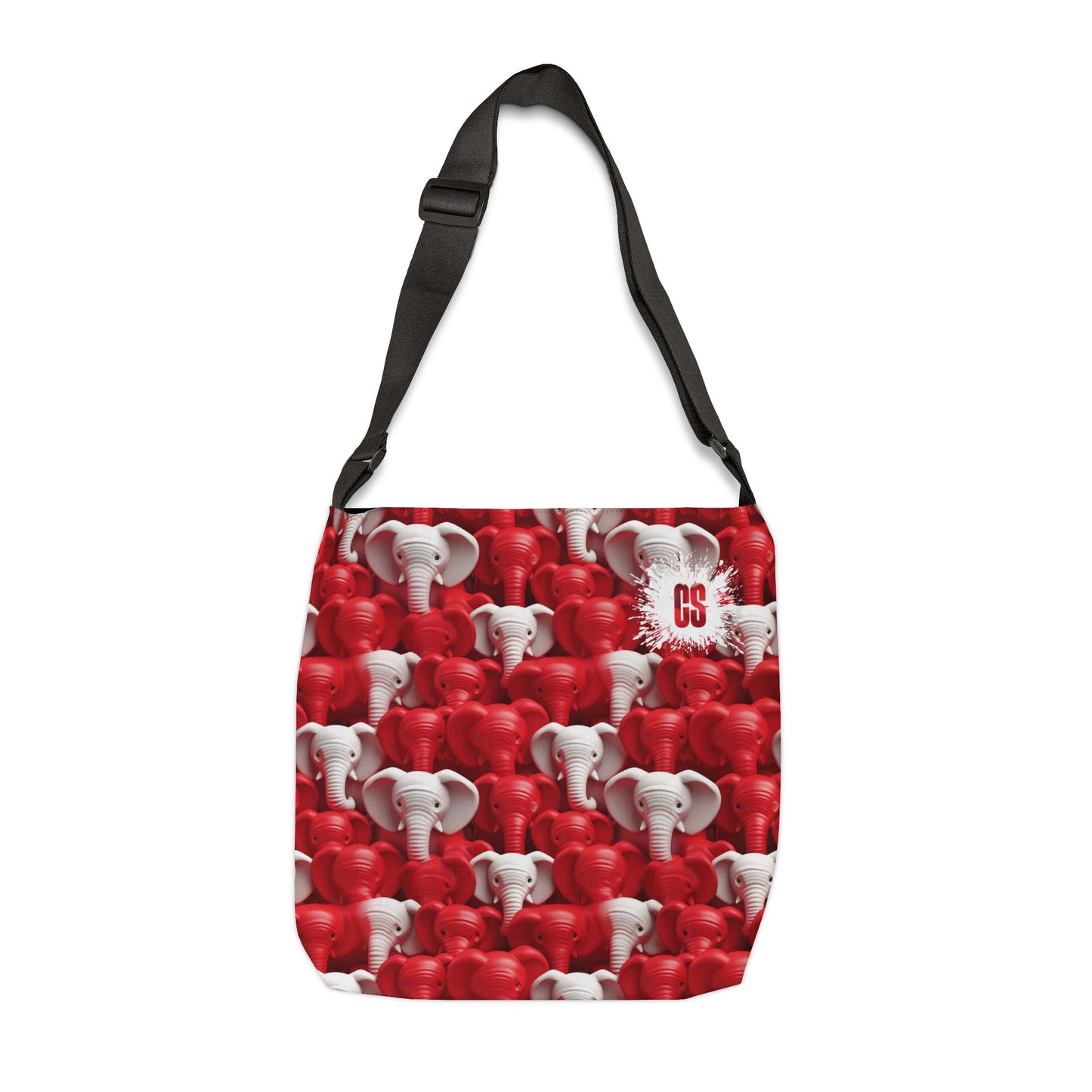 Red & White Elephants Adjustable Tote Bag