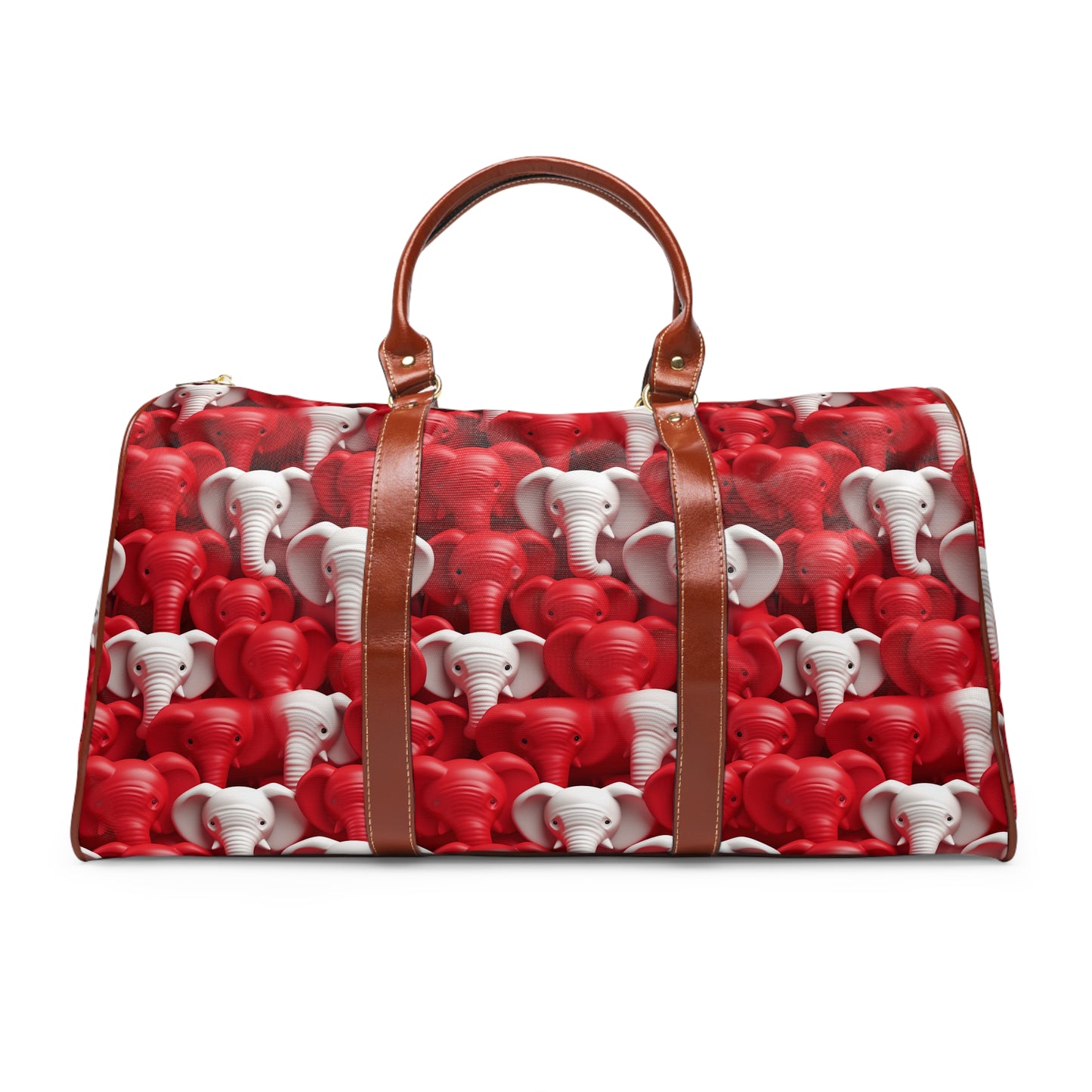 Red & White Elephants Waterproof Travel Bag