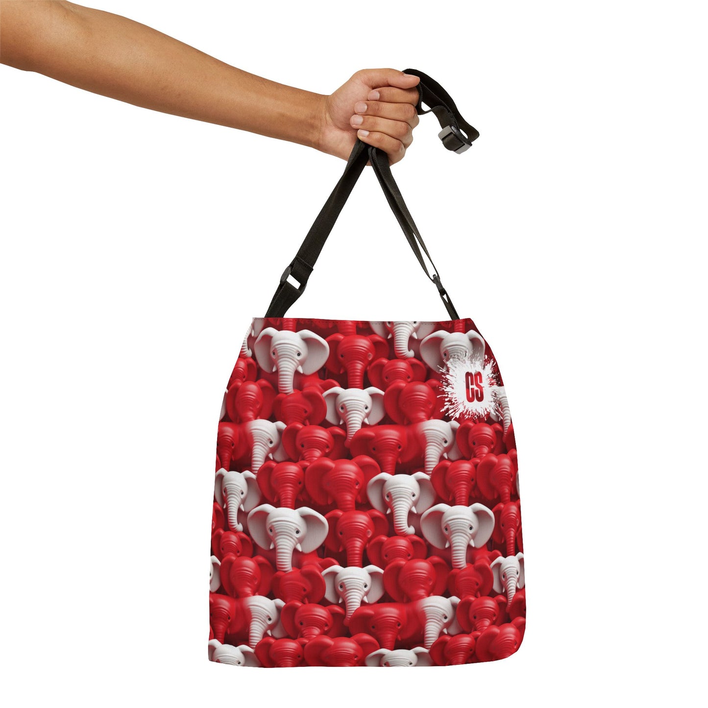 Red & White Elephants Adjustable Tote Bag