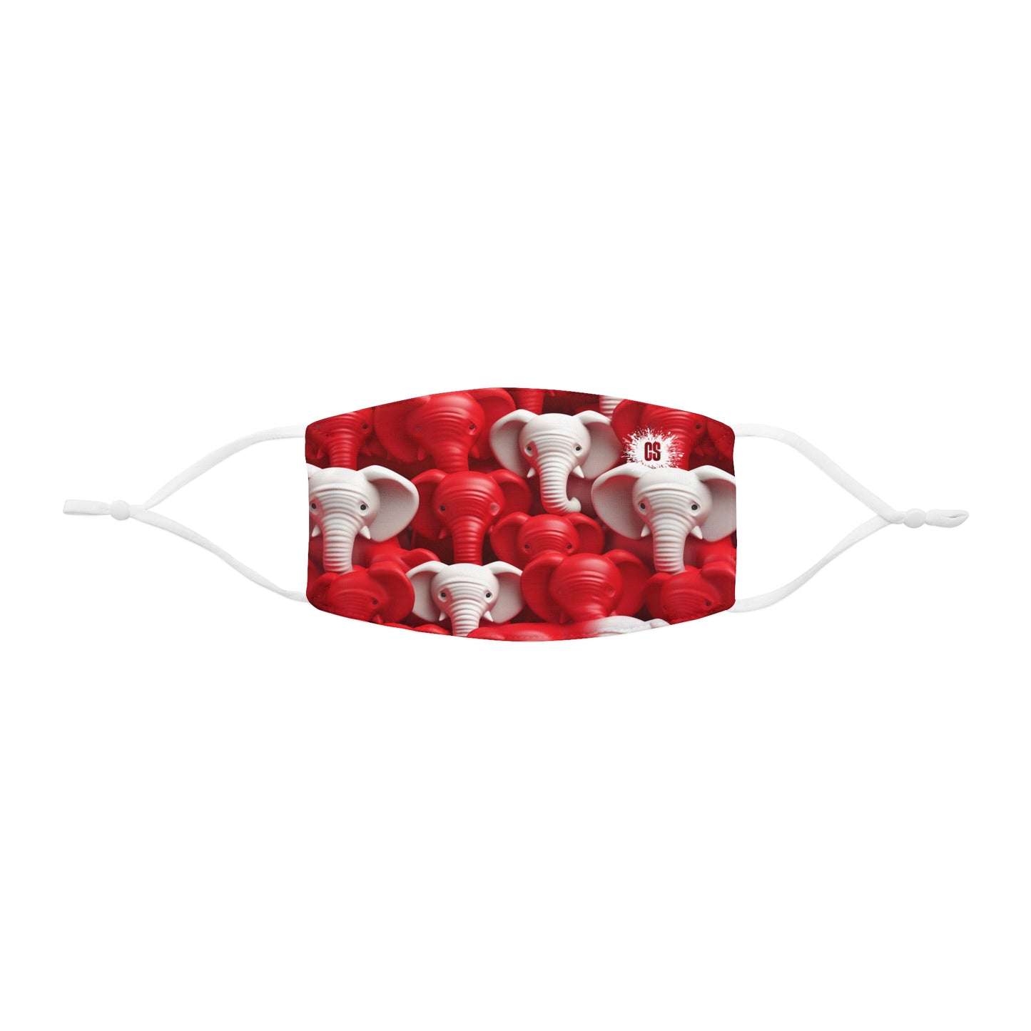 Red & White Elephants Snug-Fit Fabric Face Mask