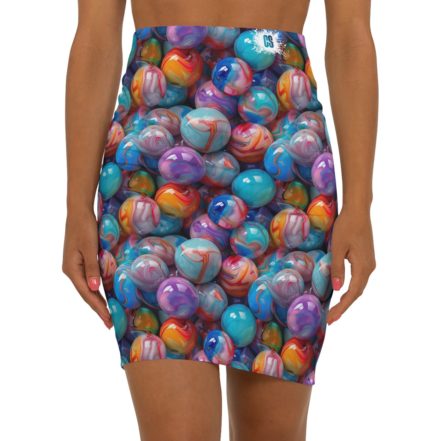 Colorful Glossy Marbles Women's Mid-Waist Pencil Skirt