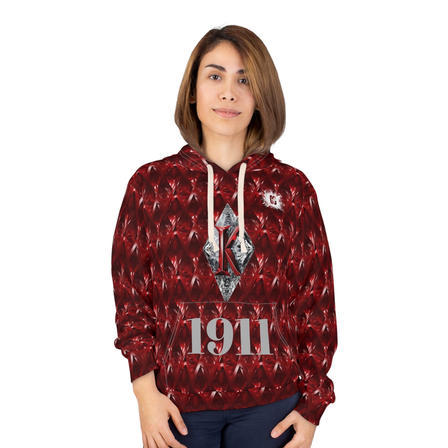 Red Geometric White Diamond Unisex Pullover Hoodie