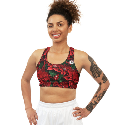 Christmas Leaves Seamless Sports Bra