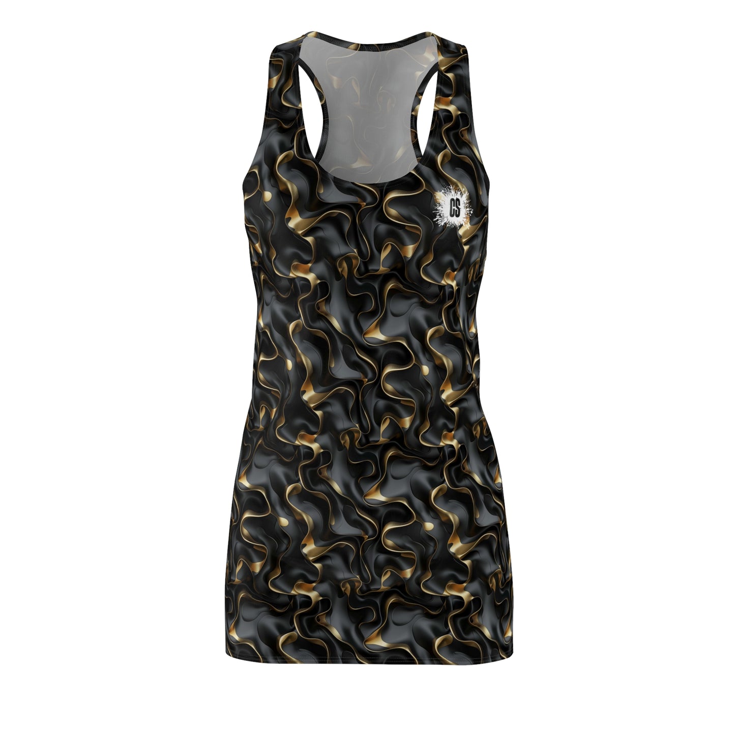 Black & Gold Ruffles Women's Cut & Sew Racerback Dress