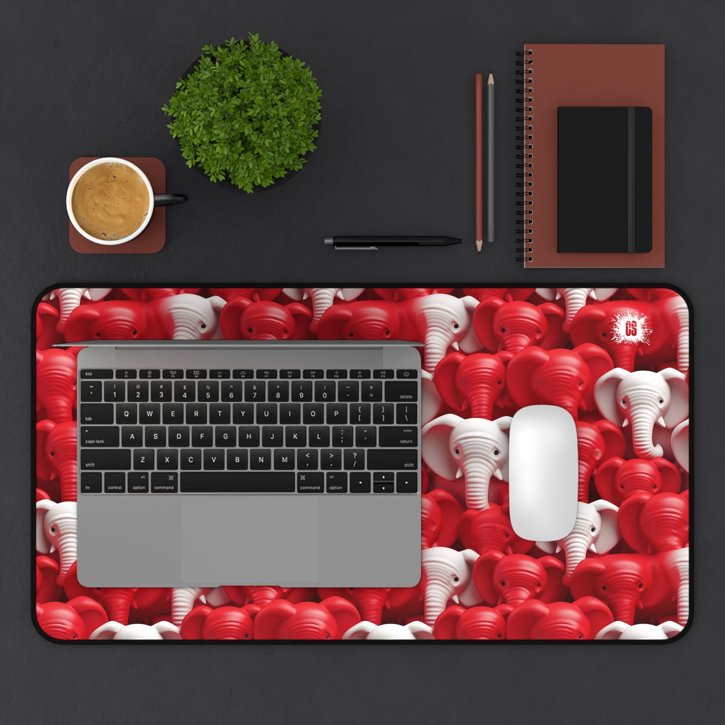 Red & White Elephants Desk Mat